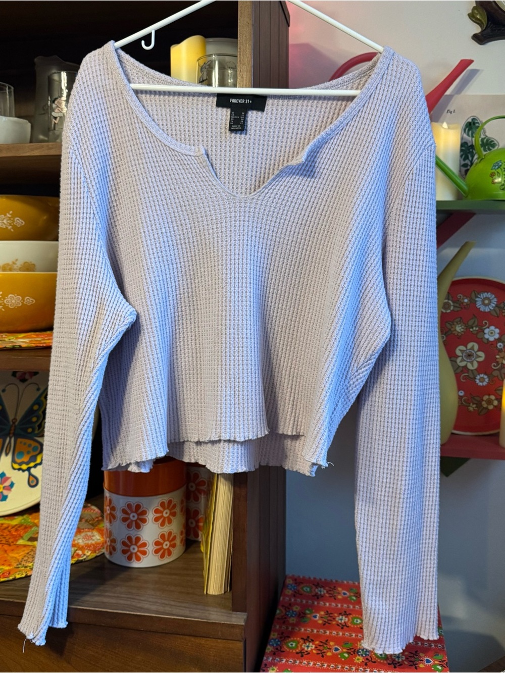Lavender waffle knit crop top Forever 21+